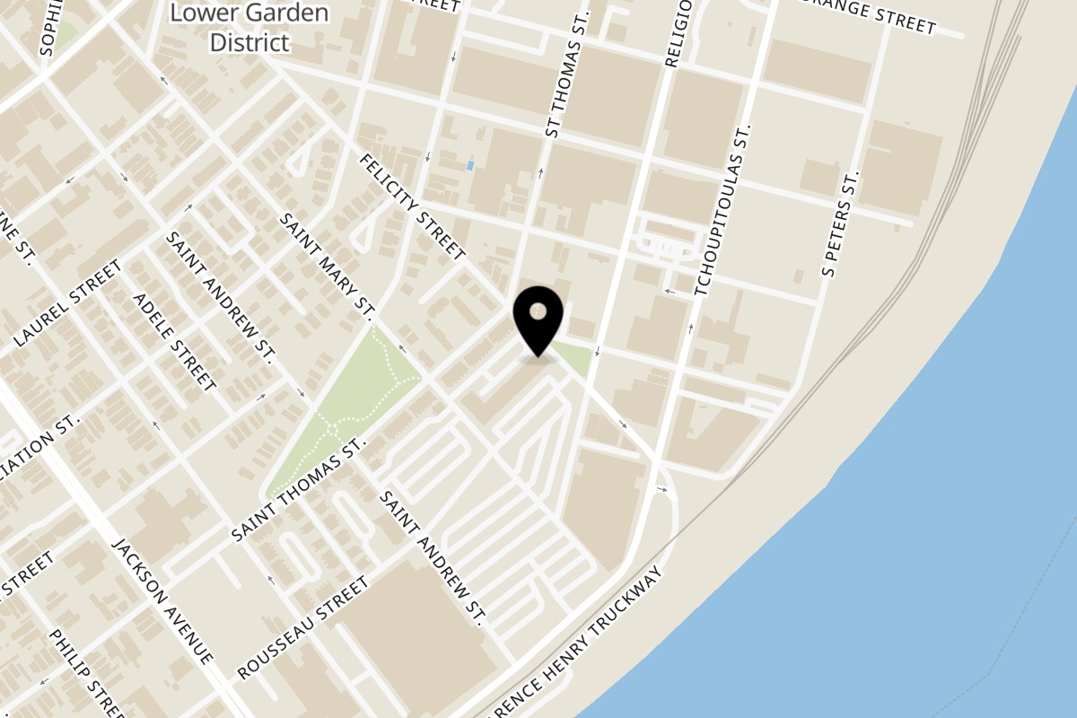 Map showing the location of Fantasy Tacos on 1801 Rousseau Street in New Orleans
